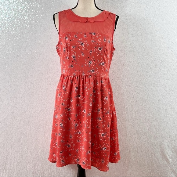 LC Lauren Conrad orange floral print dress with scalloped collar. Size 12 - Picture 9 of 16